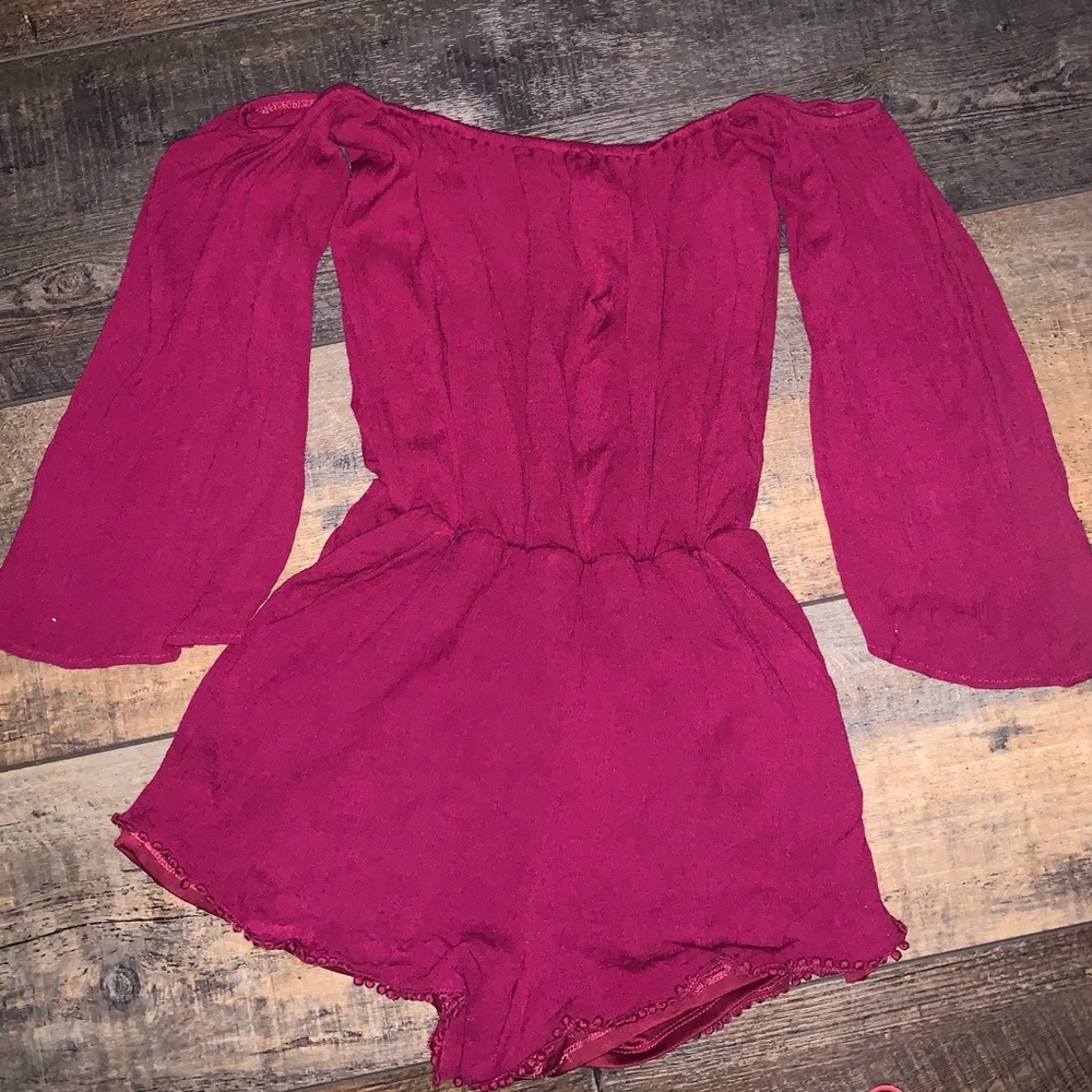 Burgundy Romper with Off shoulder style